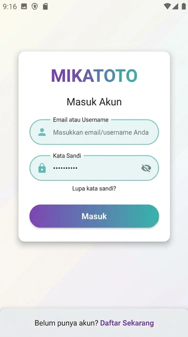 Tampilan halaman login mikatoto